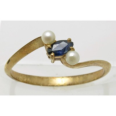 9ct Gold Sapphire & Pearl Ring