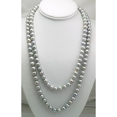 Extra Long Silver Pearl necklace