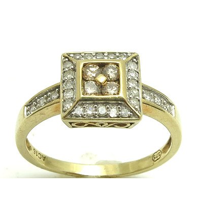 9ct Gold - Cognac & White Diamond Ring
