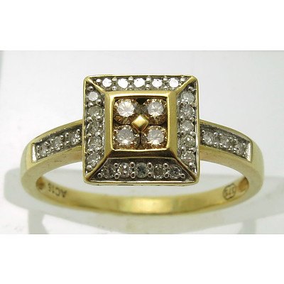 9ct Gold - Cognac & White Diamond Ring