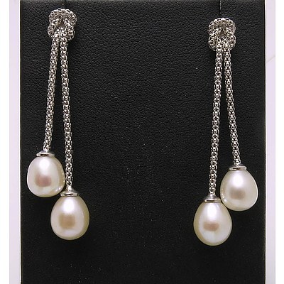 Sterling Silver Double Pearl Drop Earrings