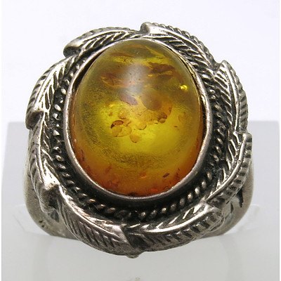 Vintage Sterling Silver Amber Ring