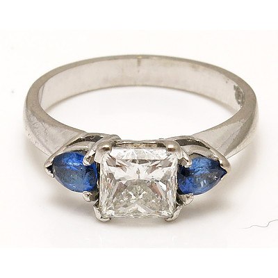 Very High Quality 1.14ct Princess-cut Diamond & Sapphire Ring