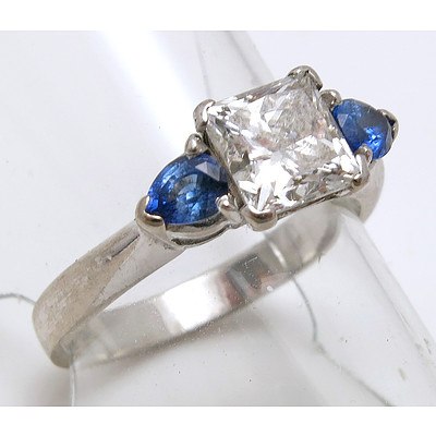 Very High Quality 1.14ct Princess-cut Diamond & Sapphire Ring