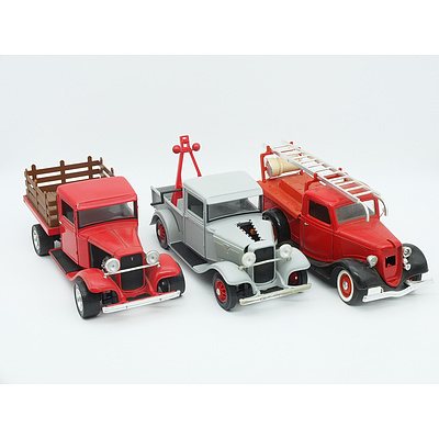 Three 1/18 Model Cars, Including Two 1934 Ford Pickup and a Ford V8