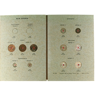 Folder with pre-WW2 New Guinea coins including silver Shillings