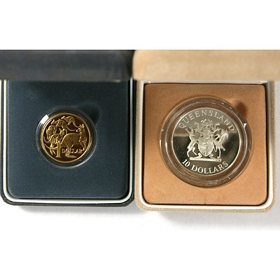 Two Australian Proof Coins - $10 Silver and $1 First Year of issue