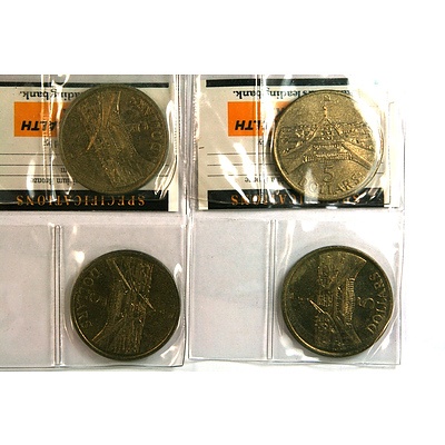 Four 1988 Australian Parliament $5 Commemorative Coins