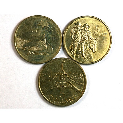 Three Australian $5 Commemorative Coins - Space ANZAC Parliament