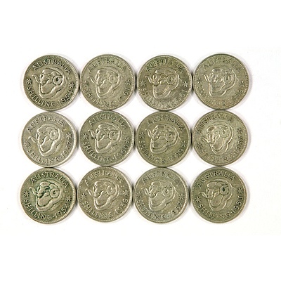 Twelve post-1945 Australian Silver Shillings