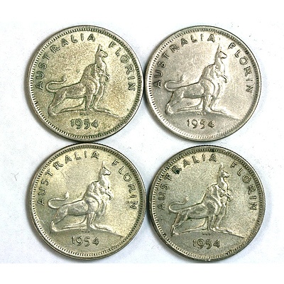 Four 1954 Australian Silver Florins