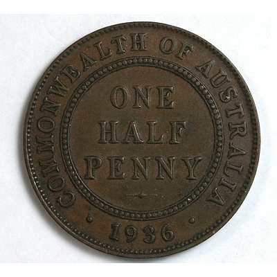 1936 Australian Half Penny Coin gVF