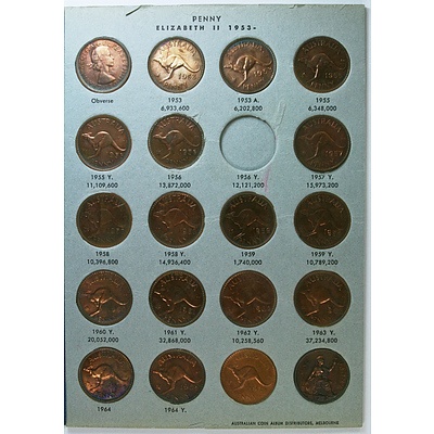 Australian Penny Set - cleaned coins - incomplete