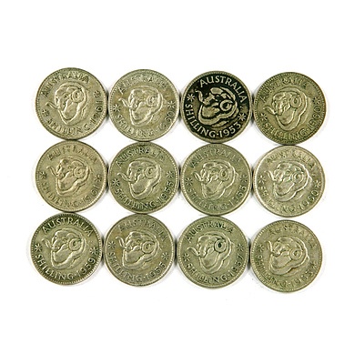 Twelve post-1945 Australian Silver Shillings