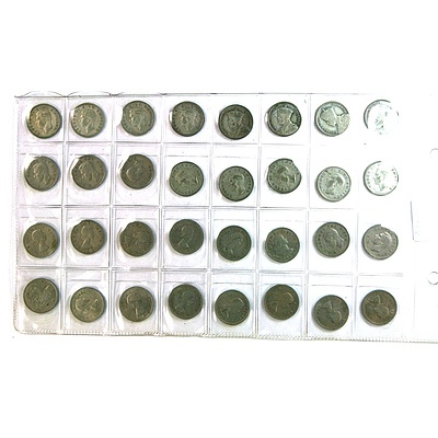 Thirty Two New Zealand Sixpence Coins - 13 Silver