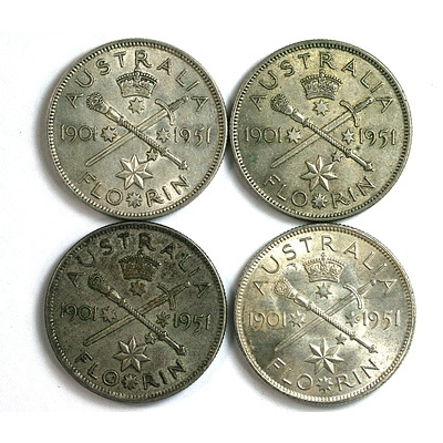 Four 1951 Australian Silver Florins