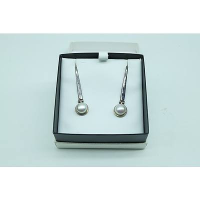 Sterling Silver and Half Cultured Pearl Drop Earrings
