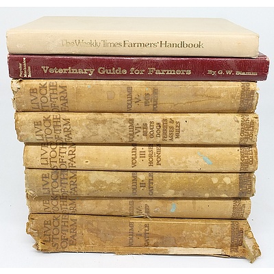 Collection of Vintage Farming Books, Including Livestock of the Farm, Farmer's Handbook, and Veterinary Guide for Farmers