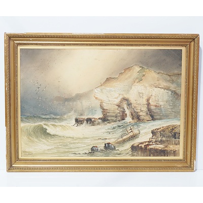 John Francis Bland (British 1857-1899) Shipwreck on Rocky Coast 1890 Watercolour