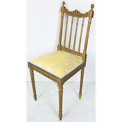 French Style Giltwood Chair with Yellow Silk Brocade Upholstery