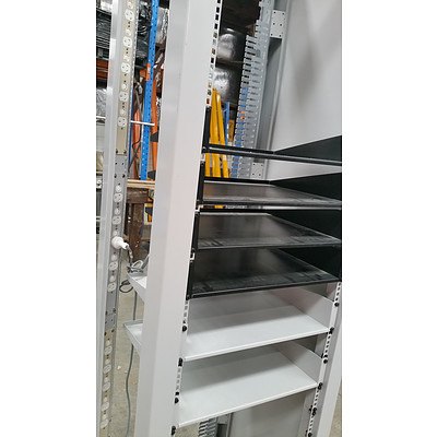 Grey Floor-Standing Wheeled Server Cabinet w/ Shelving