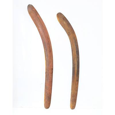 Two Vintage Aboriginal Boomerangs Partially Incised