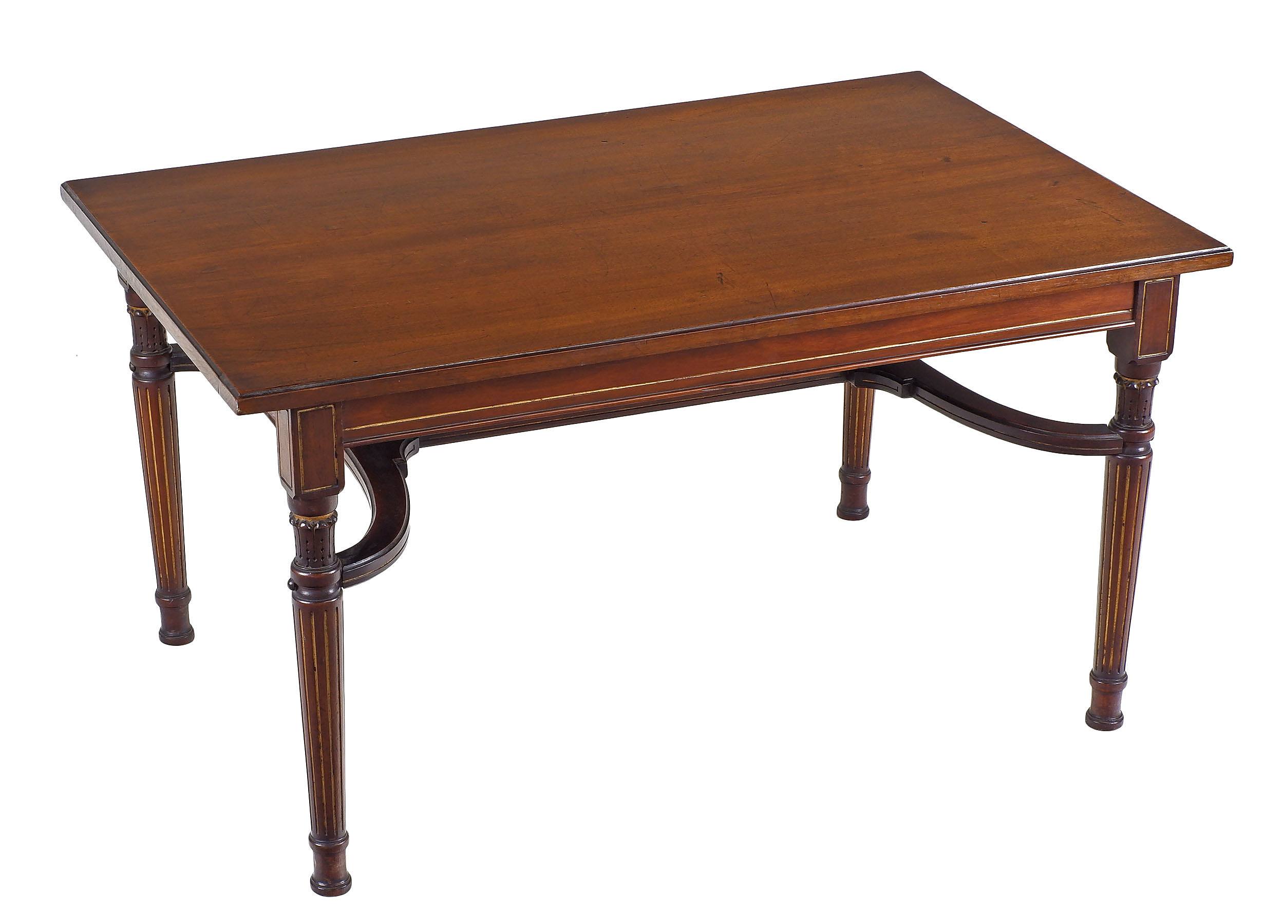'Reproduction Regency Style Walnut Coffee Table with Gilt Highlights 3rd Quarter 20th Century'