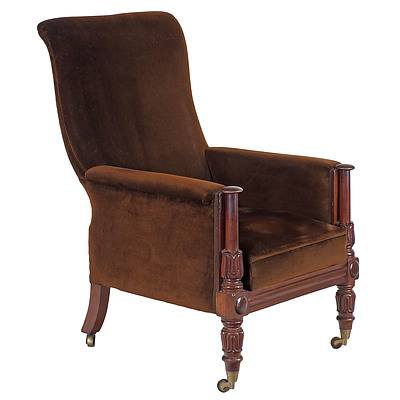 William IV or Early Victorian Mahogany Upholstered Library Chair Circa 1835-40