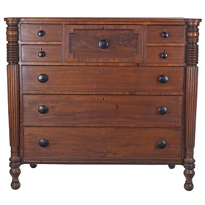 George IV Mahogany Chest of Drawers with Brass and Rosewood Inlaid Skirt Circa 1830