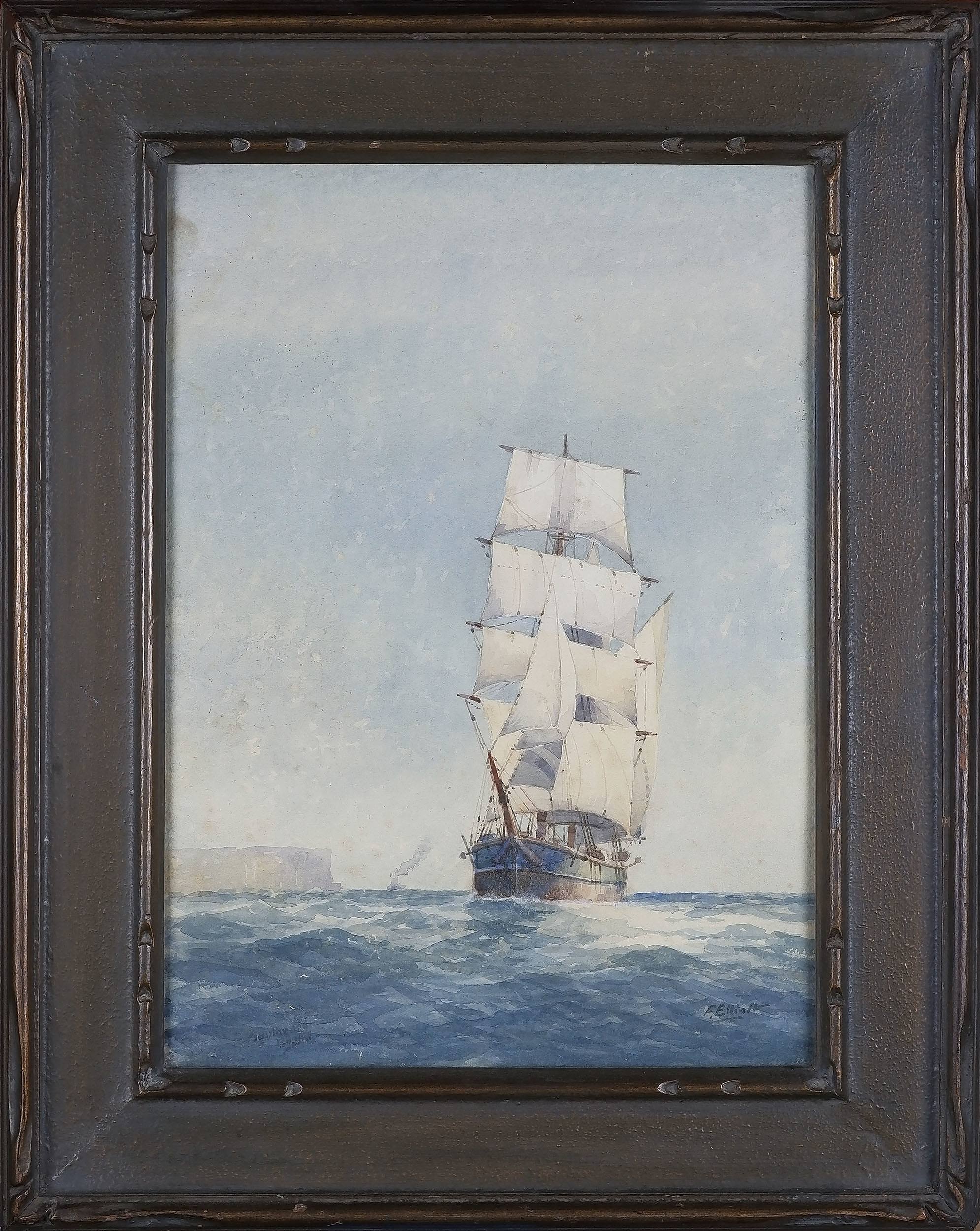 'Frederick James (Fred) Elliott (1864-1949) Sailing Ship Entering Sydney Harbour Watercolour'