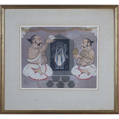 Indian Gouache and Ink on Paper, Worship of Shrinathji, Rajasthan 19th Century