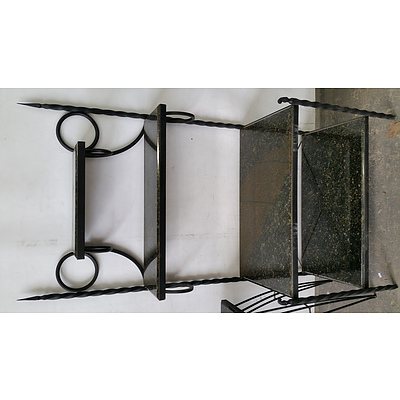 Hand Forged Steel and Italian Marble Shelving Unit and Lamp Table