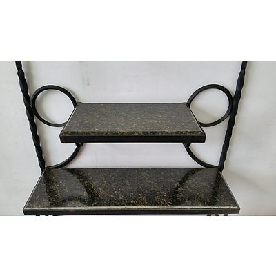 Hand Forged Steel and Italian Marble Shelving Unit and Lamp Table