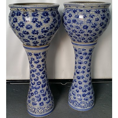 Ornate Ceramic Plant Stands - Lot of Two