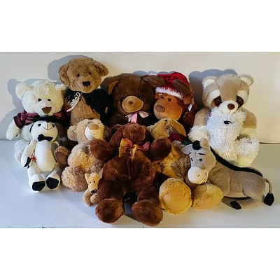 Group of Assorted Teddy Bears and Plush Toys