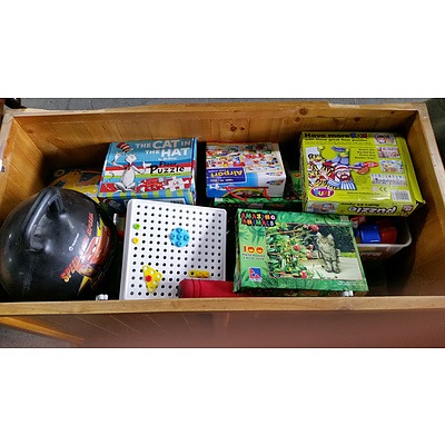 Pine Toy Box With  Various Toys and Games
