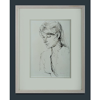 KAHAN, Louis (1905-2002): Head of a Girl, c1958 Pen & Ink