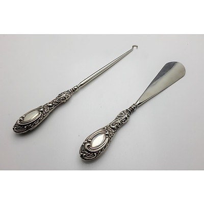 Sterling Silver Handled Shoe Horn and Button Hook Hardy Bros LTD Birmingham 1911