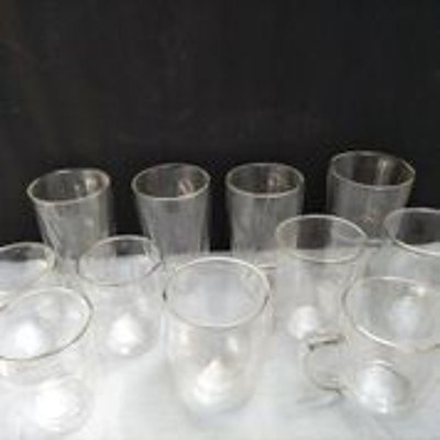 11 double walled glass coffee mugs (various sizes)