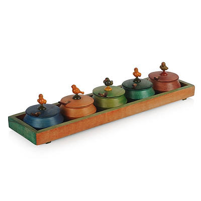 Multicoloured Jar Serving Set with Tray & Spoons