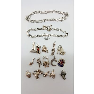 Assorted Sterling Silver Charms And Charm Bracelets