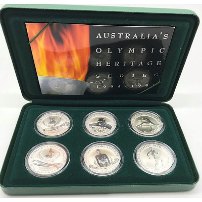 1996 Australia's Olympic Heritage Series Six Coin Commemorative Coin Set in Sterling Silver