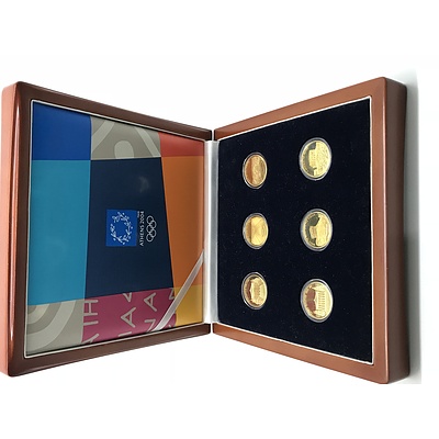 2004 Athens Olympics Six Gold Coin Set in Wooden Presentation Case