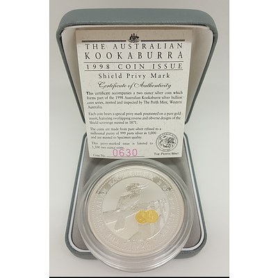 1998 Perth Mint 2 Ounce Silver Kookaburra - Limited Edition Shield Privy Mark