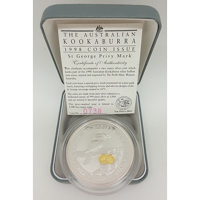 1998 Perth Mint 2 Ounce Silver Kookaburra - Limited Edition St George Privy Mark