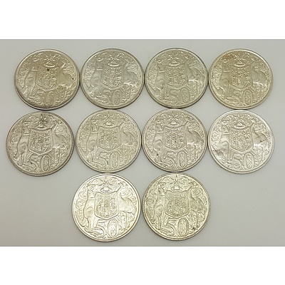 Ten Australian 1966 Round Fifty Cent Pieces