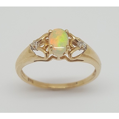 9ct Yellow Gold Opal and Diamond Ring