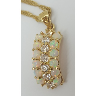 Matching 14ct Yellow Gold and Natural Opal Ring, Pendant and Necklace Set