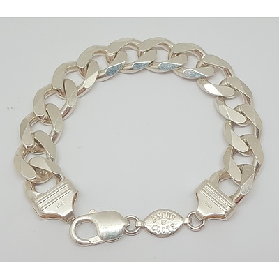 Angus and Coote Sterling Silver Flat Curb Link Chunky Bracelet