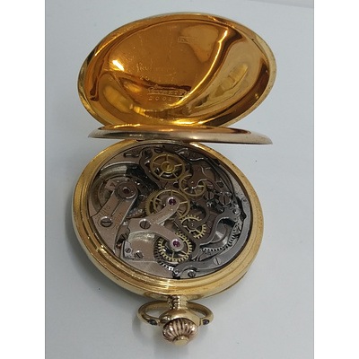 Important Levrette 18ct Yellow Gold Chronograph Pocket Watch with Stop Watch Complications and Sub Dial Circa 1930's - 51g